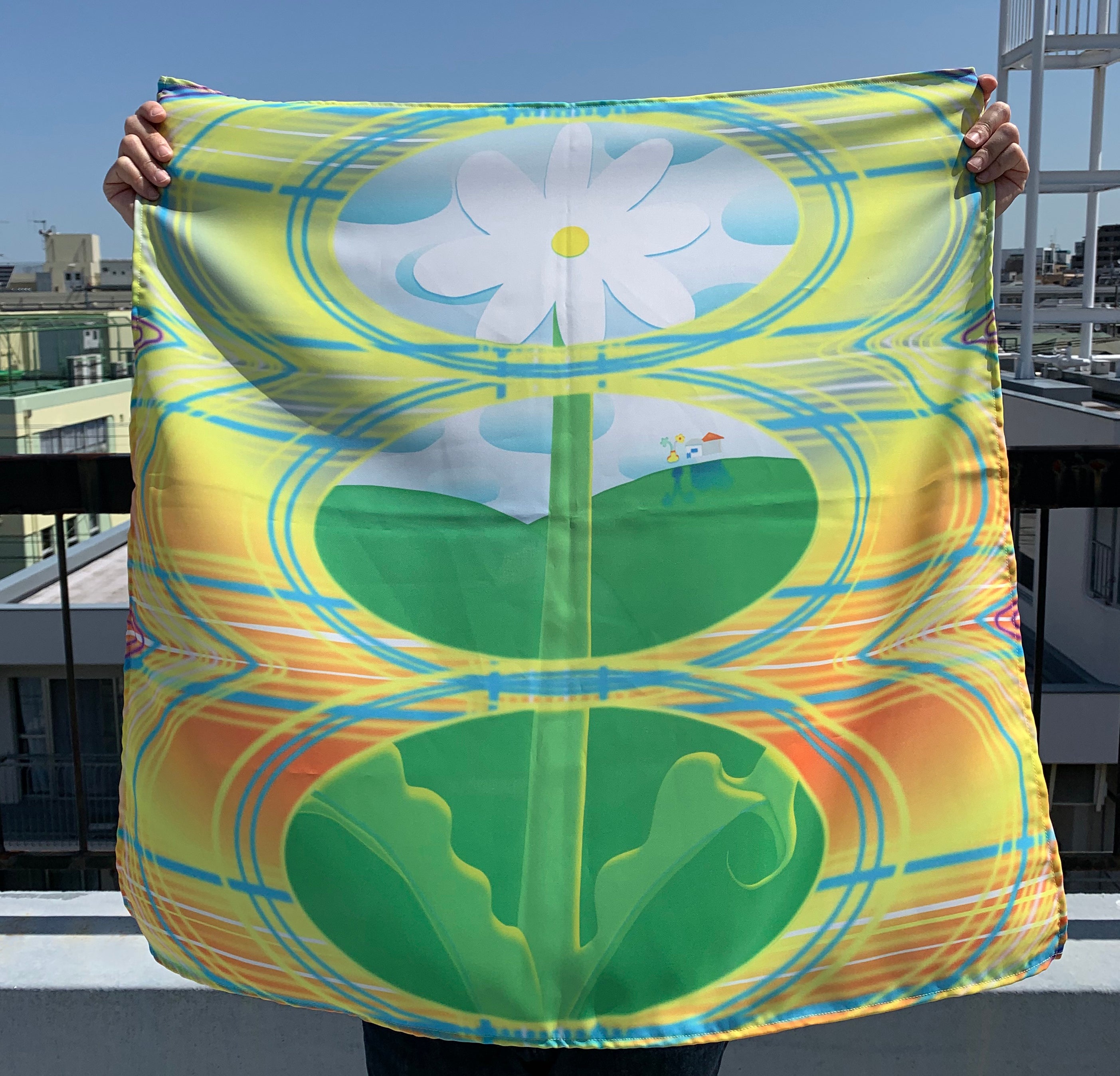 HOLE FLOWER SCARF(Plaid marble) – OTOKAZUMITANIMOTO